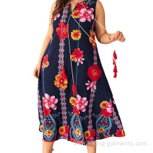 Plus Size Casual Women Printing Long Dress